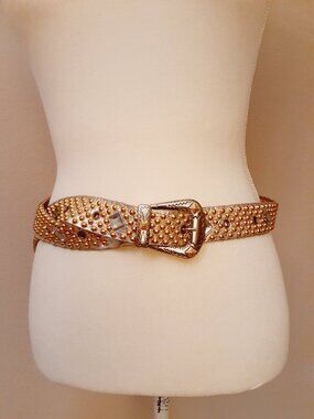 Sand Castle  Leather silver metallic gold studded Belt